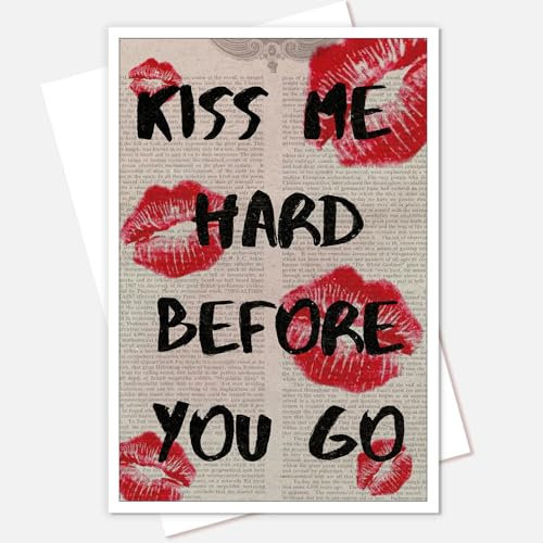 Exaricucer Vintage-Poster mit Aufschrift Kiss Me Hard Before You Go, 70er-Jahre, Motiv: rote Lippen, Wandkunst, Leinwand, lustig, trendig, Zeitungsraum, Ästhetik, Poster, Y2K, Hippie, psychedelisch,
