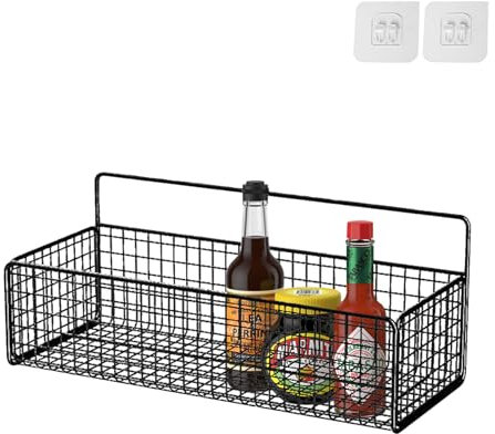 Metalldrahtkorb-Wandhalterung, Wandaufbewahrungskorb, Selbstklebende Hängende Drahtkörbe, Wandhalterung, Obstkorb, Lebensmittelaufbewahrungsbehälter Für Die Küche(Schwarz)