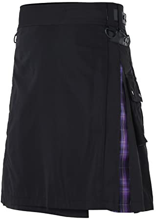 KBOPLEMQ Gonna scozzese da uomo a quadri, gonna a pieghe gotica irlandese kilt scozzese per uomo, tinta unita tartan utility kilts gonne a pieghe medievali, I viola, XXXL