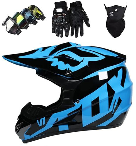NIKSHI Motorradhelm Kinder Offroad Motorradhelm Set Mit Brille Handschuhe Fahrradhelm Unisex Integral Crosshelm Downhill Vierer Ausdauer ATV Mountainbike Schutzhelm,B-XL=(58〜59CM)
