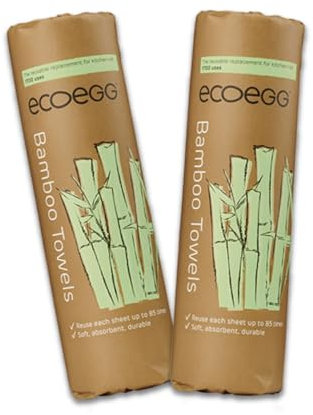 2 x Ecoegg Bamboo Kitchen Towels/Reusable Eco Friendly Alternative to Kitchen Paper/Super Absorbent / 40 Sheets / 3600 uses