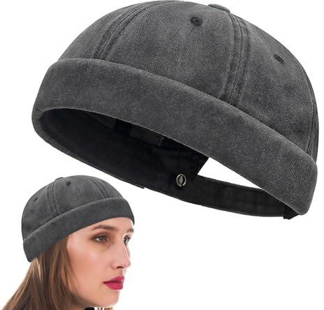 HANIUTTY Cotton Dockercap, Verstellbar Docker, Trendige Kreativität Cap Dockermütze Fischermütze Hafenmütze mit Klettverschluss, Vintage Beanie-Mütze Kann das Ganze Jahr über Getragen Werden