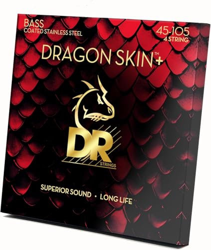 DR Strings Dragon Skin+ DBS-45 – Juego de bajo eléctrico de 4 cuerdas recubierto con un tono nítido y una larga vida útil