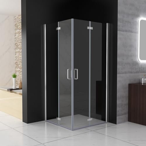 MIQU Duschkabine Eckeinstieg 80x80 cm Falttür Duschwand mit Doppel Faltbar Duschtür, 6mm NANO ESG Glas, Drehfalttür komplett Dusche Duschabtrennung Höhe 185cm, ohne Duschwanne