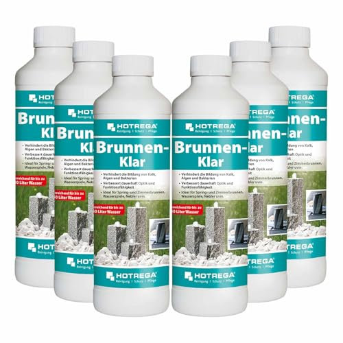 HOTREGA Brunnen-Klar 6x 500 ml | Brunnenreiniger gegen Kalk Algen und Bakterien | Für Innen- und Außenbereich | Geeignet für Zier- und Gartenanlagen