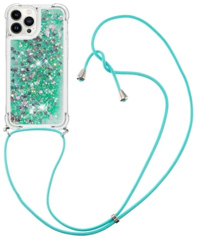 Luoiwei Case für iPod Touch 7/6/5 Hülle mit Band Glitter Liquid Moving Quicksand Cover, Mobile Phone Chain für iPod Touch 7, Silikon Transparent, Cute Phone Case für Frauen/Girls, Grün