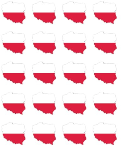 Aufkleber: 25 mm, 20 Stück - Silhouette Flagge/Flap-Map - Polen - PL - für Auto, Laptop und mehr