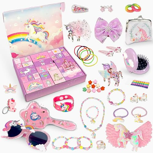LINAYE Mädchen-Adventskalender Einhorn 2024, 24 Tage Weihnachtskalender für Mädchen ab 3 Jahre,Weihnachts Countdown Kalender Einhorn Advent Calendar Geschenk für Mädchen Kinder