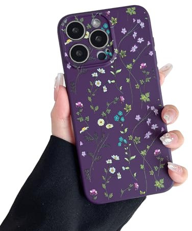 RALEAVO Flower Case for iPhone 14 Pro Max, Liquid Silicone Shockproof Protection Case Cover for Girls Women with Aesthetic Cute Floral Patterns Soft Slim Phone Case for iPhone 14 Pro Max 6.7-Purple