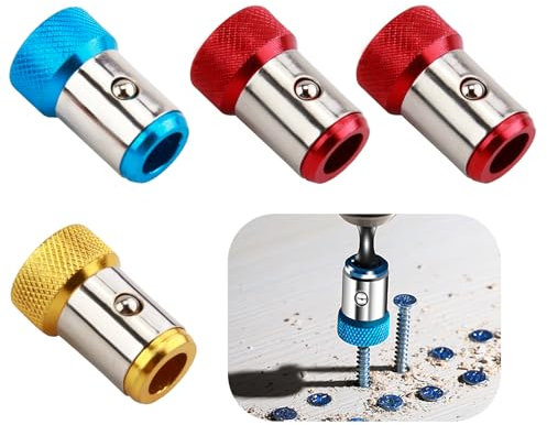 4 Packs Screwdriver Head Magnetic Ring, Removable Screw Bit Magnetizer Ring Alloy Aluminum Screw Catcher Ring Holder Detachable Tool Accessory for 1/4 Inch Hex 6.35mm Shank Screwdriver Power Bits