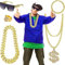 Gohytal Zuhälter Kostüm, 80er 90er Jahre Outfit Herren, 70er 80er 90er Jahre Hip Hop Kostüm mit Sonnenbrille Dollar Kette Ring, Hip Hop Goldkette Herren Kostüm für Cosplay Karneval Fasching Mottoparty