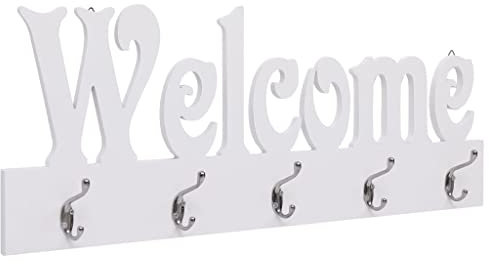 ShGaxin Porte-manteau mural, crochets de suspension, crochet de porte, crochets muraux, WELCOME blanc 74 x 29,5 cm