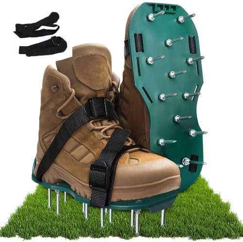 Riisoyu Arieggiatore Prato Scarpe Chiodate, Scarificatore Arieggiatore Manuale, Sandalo Aeratore Scarpe da Prato con Chiodi in Acciaio per areazione Prato e Giardino, Nero