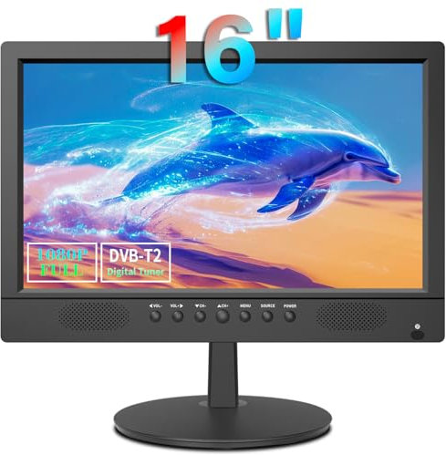 KCR Televisor Digital Portátil de 15,6 Pulgadas, DVB-T2, HDMI/VGA, USB, Alimentación 12V/220V, con Mando a Distancia