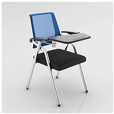 Folding Student Chair with Desk Attached Mesh Office Chair with Lumbar Support and Tablet Arm Writing Board Blue
