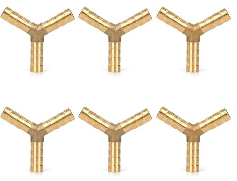 Raccordo Portagomma in Ottone, Raccordi per Tubi Diritti, 6 pezzi 8 mm (0,31in), Raccordos per Tubo Flessibile con Ugello a 3 Vie per Gas Acqua Carburante Diesel Olio