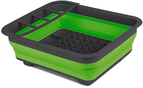TIENDA EURASIA – Escurridor Vajilla Plegable | Silicona y Plástico Libre de BPA | Escurreplatos | Color Gris y Verde | Medidas Abierto 36x30x12 cm y Plegable 36x30x4.5 cm | Escurreplatos Plegable