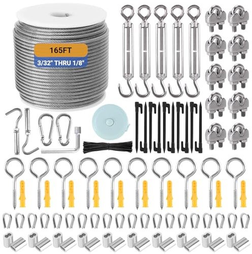 50m 3mm Cable de Acero Inoxidable 304 Cuerda Acero, Nylon Cable Acero Kit con Tensor Ojales M5, Cuerda de Alambre Cable Acero Plastificado para Cuerda Tendedero, Colgar luces de Cadena, Soporte Planta