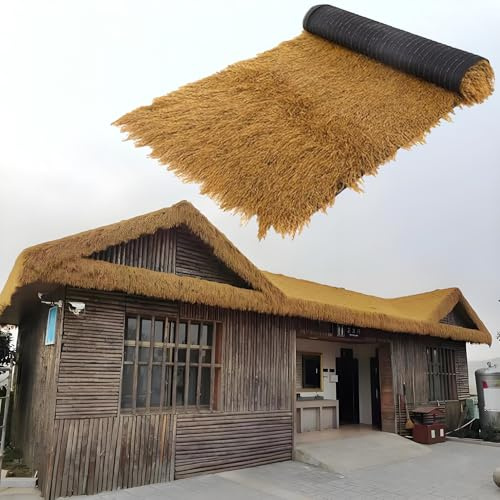 DWZL Simulated Thatch Palm Leaf Roofing Tiles – Durable PE/PP Artificial Straw Roof For Tiki Bars, Gazebos, Patios, UV & Weather-Resistant, Easy Install, No Maintenance(Size:50cm*10m(19.7in*32.8ft))
