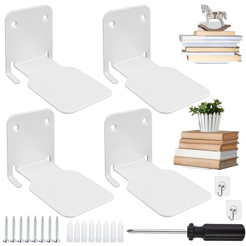GKZB Unsichtbares Bücherregal Schwebendes Bücherregal 4er Regale für Bücher Robustes Wandregal mit Metallstruktur zur Wandmontage für Schlafzimmer, Floating Bookshelf Metall Stabil für Büro, Küche