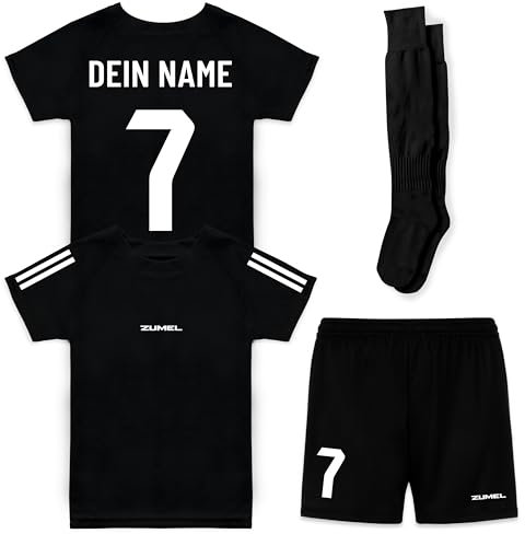 ZUMEL Schwarz Fußballtrikot personalisiert für Jungen & Mädchen – mit deinem Namen & Nummer