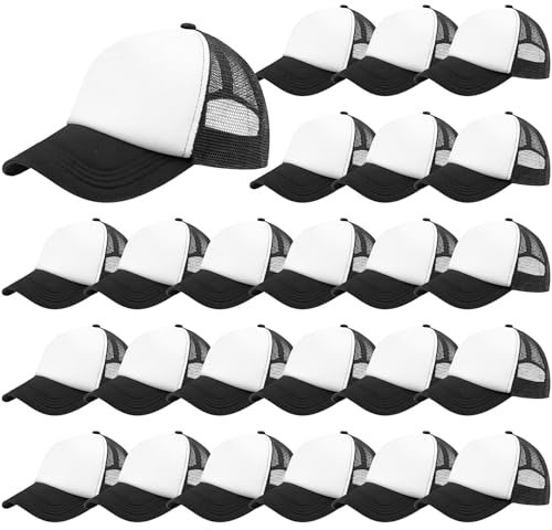 YFNVH 24 Stück Leere Trucker-Mützen mit Sublimationsdruck, Bequeme Trucker Mesh Baseball Cap, Blanko Ball Cap für Sublimation, Großpackung für Männer und Frauen, Schwarz