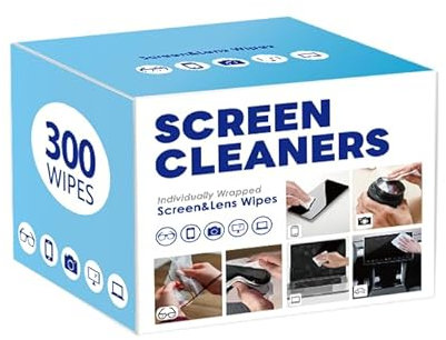300 Pcs Cleaning Wipes for Glasses,Pre-Moistened Lens Cleaning Wipes, Computer & Laptops Screens, Smart Phones, Optical Lens, Goggles, and Watch Screen l Quick-Dry and Scratch-Free