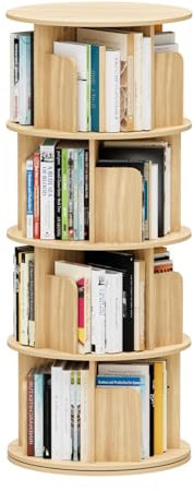 APPOLYN Bücherregal Drehbar 360 Grad, 4-Etagen Drehbares Bücherregal, Kinder bücherregal, Standregal, Multifunktionales Bücherregal für Wohnzimmer, Schlafzimmer, Büro, Natürliche