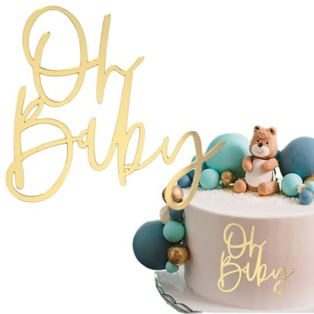 fKiZanthene Oh Baby Cake Topper Gold Acrylic, 'Oh Baby!' Cake Topper & Nappy Cake Decor Set, Perfect for Gender Reveal Parties, Baby Showers & Newborn Celebrations