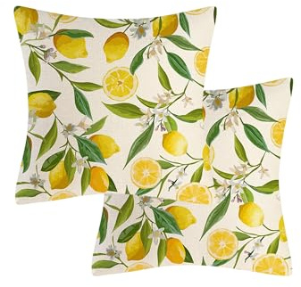 WGCHAIE 2 Stück Outdoor Kissenbezug 45x45 cm, Wetterfest Kissenhülle, Gelb Zitronen Kissenhüllen, Dekorative Weiche Zierkissenbezüge Vier Jahreszeiten Zuhause Dekoration