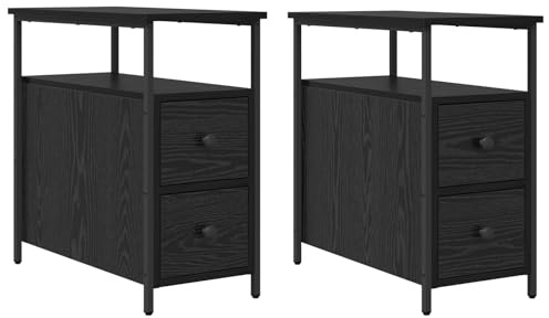 vidaXL Nachttisch Set aus 2 - Schwarz Eiche - Eisen - Spanplatte - Rechteckig - 30 x 60 cm - Moderner, Cooler Stil - Mit Schublade und Regalen - Stahlrahmen - Abwischbare Oberfläche