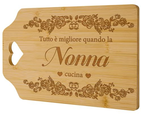 Zindoo Regalo Nonna, Regalo Nonna Compleanno Regalo da Cucina Perfetto per Natale, Ringraziamento, Regalo Creativo per la Nonna Regalo d’amore - Tagliere da Cucina Bambù 31x21x1cm