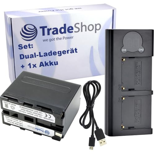 Trade-Shop 2in1 Set: Akku 6800mAh + USB Doppel Dual LCD Ladegerät kompatibel mit Sony NP-F970 NP-FM50 NP-FM500H AC-SQ950D AC-VQ50 BC-VM50 DCC-L50B
