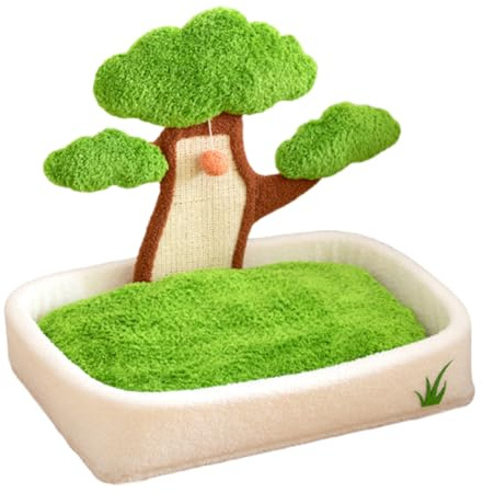 Camas para mascotas para gatos – Cama en maceta de pino para gatos de interior con bola de felpa y rascador, cuna lavable para mascotas para dormir en invierno, dormitorio, sala de estar, coche