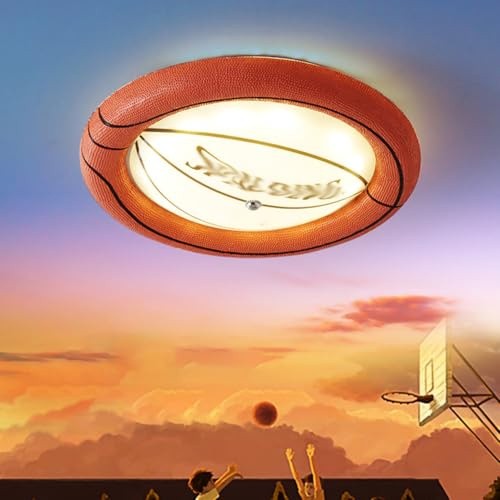 LOGT Basketball Deckenlampe LED Innen Moderne Kinderlampe Runde Glas Lampenschirm Nachttischlampe Kreative Basketball Lampe Deckenleuchte Dimmbar 3000K/4500K/6000K Jungen Mädchen Deckenbeleuchtung