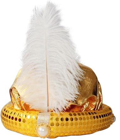 Sultan-Turban – Prinz-Hut für Erwachsene, Genie-Kostüm, Kopfschmuck mit Federperlen-Details, glitzernder Kopfschmuck für Theateraufführungen | Envoltu