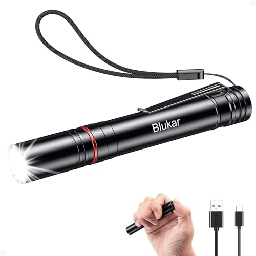 Blukar Mini Pen Torch Rechargeable-Super Bright Penlight with Pocket Clip | 4 Lighting Modes&Zoomable Focus, Memory Function, Waterproof, Small Portable Flashlight for Inspection, Repair,Nursing