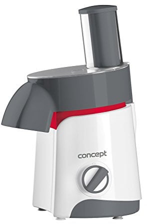 CONCEPT Hausgeräte ES1000 Elektro-Raspel Fresh Salad mit fünf auswechselbaren Trommeleinsätzen, Salat-Zubereitung, Pommes Frites-Scheibe, Stopfer, einfache Wartung, 80 dB, 200 W, Edelstahl, Weiß