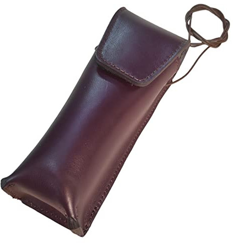 Portaocchiali da collo in pelle unisex custodia per occhiali, Dimensione: Grande, Colore articolo: Bordeaux, Impuntura a macchina: Arancio