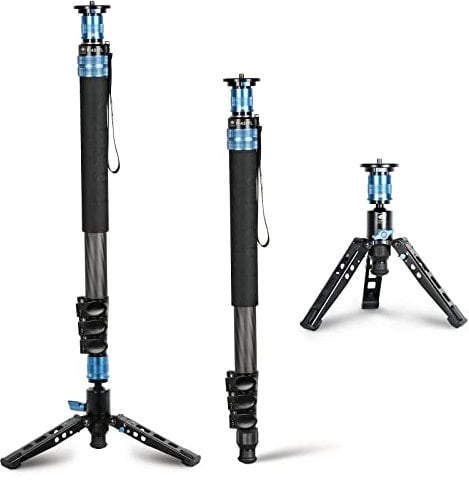 SIRUI P-424FL Monopiede in fibra di carbonio da 190 cm con piedini per fotografia reflex, monopiede fotografico professionale portatile a 4 sezioni per fotocamera, videocamera, carico massimo 12 kg
