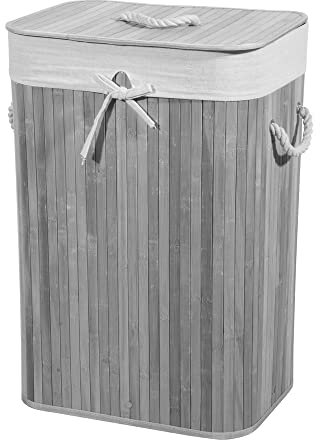 VERDELOOK | Cesto Porta Biancheria Rettangolare con Coperchio e Maniglie Foderato, 40x30x60 cm, Colore Grigio