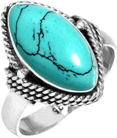 Jeweloporium 925 Sterling Silber Ringe für Damen Blau Türkis Edelstein Handgefertigt Silber Ringe Größe 65(20.7) Muttertag Geschenk Mode Schmuck
