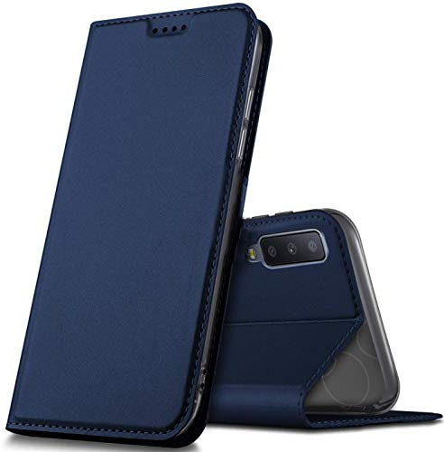 Verco Handyhülle für Galaxy A7 [2018], Premium Handy Flip Cover für Samsung Galaxy A7 Hülle [integr. Magnet] Book Case PU Leder Tasche, Blau
