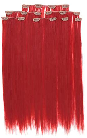 Prettyland 7-teilg SET Statik-frei Clip-In 50cm glatt lang-Haar strähnen Haarteil Haarverlängerung Rot R02