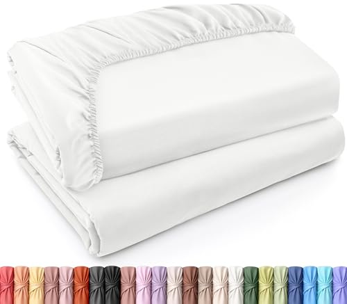 Utopia Bedding Queensize-Spannbettlaken, Großpackung mit 2 Spannbettlaken, weich gebürstete Mikrofaser, Tiefe Taschen, schrumpft und lichtbeständig, pflegeleicht (weiß)