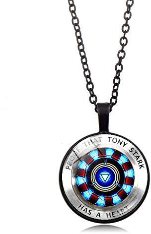 DGP Iron Man Tony Stark Reattore Collana in Vetro Curvo Convesso Rotondo di Metallo Pendente Film Distintivo Commemorativo (Nero)