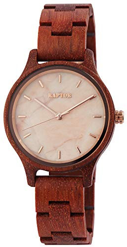Raptor Damen-Holzuhr Edelstahl Faltschließe Natur Analig Quarz RA10209 (Padoukwood)