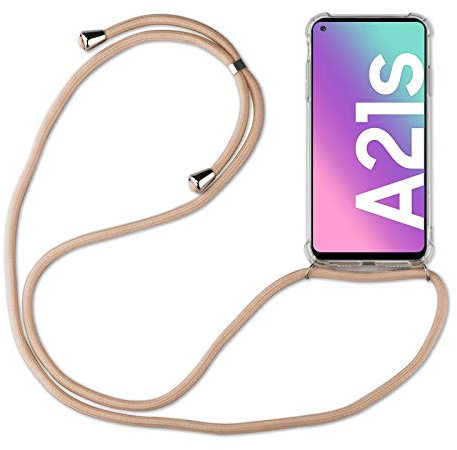 Hülle Kompatibel mit Samsung Galaxy A21s | Handykette Smartphone Halskette Hülle mit Band | Handyhülle mit Kordel zum Umhängen Kompatibel für Galaxy A21s | Beige/Braun