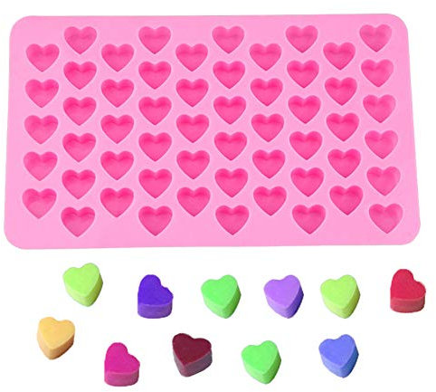 Ainkou Heart Shape Silicone Chocolate Molds, 55-Cavity Candy Mini Heart Mold Gummy Mold Ice Cube Baking Accessoire for Homemade Treats, Soap, Jelly, Candy, Yoghurt Sweet (Pink)