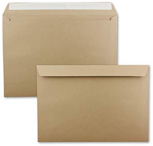 50x große XXL Briefumschläge DIN C4 in Kraftpapier Sandbraun - 22,9 x 32,4 cm - Haftklebung ohne Fenster - Versandtasche für DIN A4 geeignet
